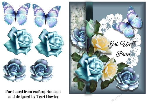 get well soon with blue roses.