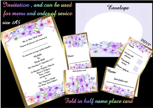 watercolour gold edge wedding stationary kit