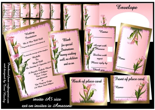 Pink and white lilies wedding stationary kit 