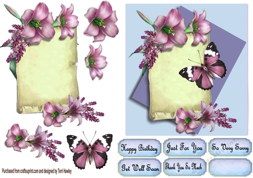 pink lilies and butterflies