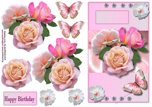 happy birthday with roses and butterfly