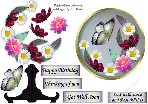 pretty flowers on a plate with butterfly