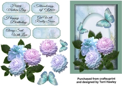 greetings with dahlias and butterflies