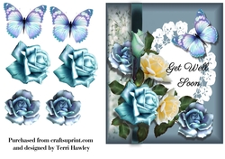 get well soon with blue roses.