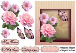 thinking of you with pink roses and butterflies
