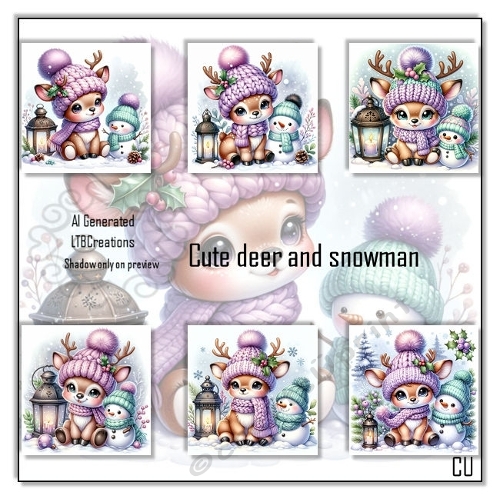 Cute Deer and Snowman