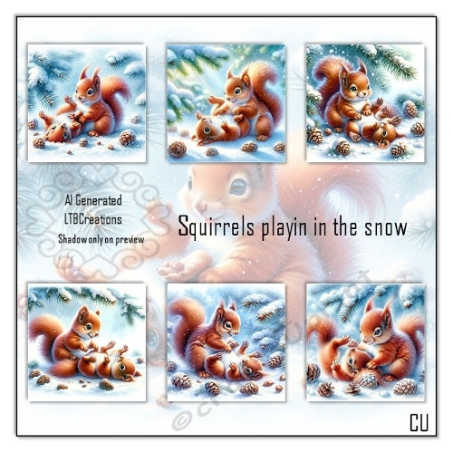 Squirrels playing in the snow