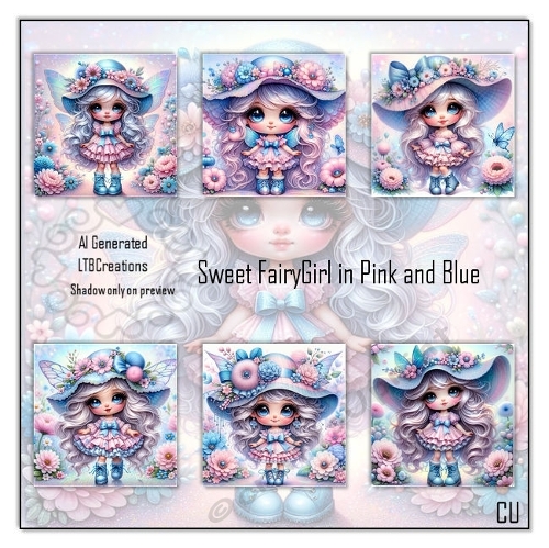 Sweet Fairy Girl in Pink and Blue