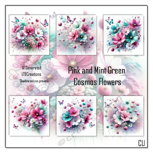 Pink and Mint Green Cosmosflowers