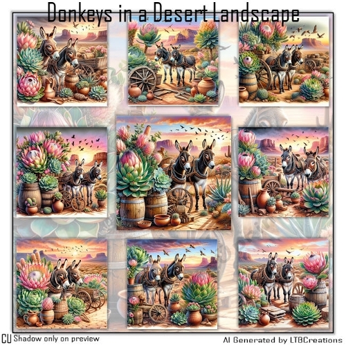Donkeys in a Desert Landscape