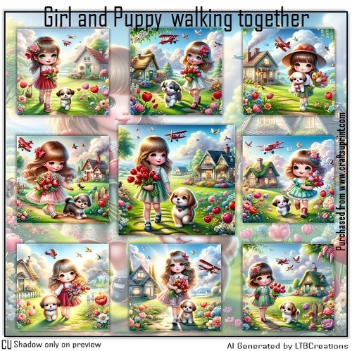 Girl and Puppy are Walking Togethers