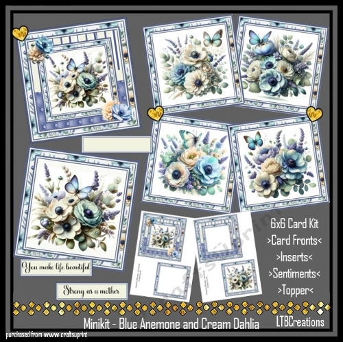 Minikit Blue Anemone and Cream Dahlia