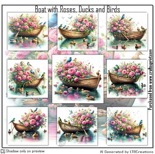 Boat with Roses, Ducks and Birds