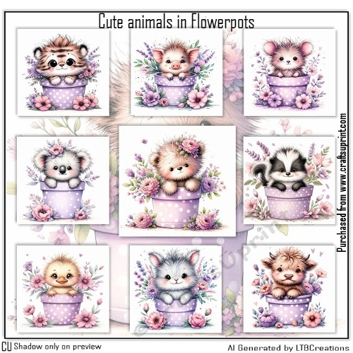 Cute Animals in Flowerpots