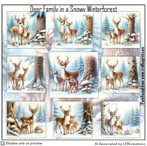 Deer Family in a Snowy Winterforest