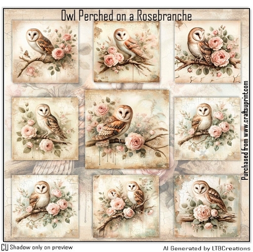Owl Perched on Rosebranch