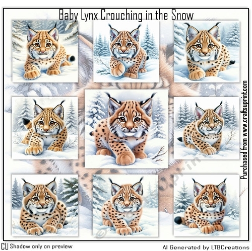 Baby Lynx Crouching in the Snow