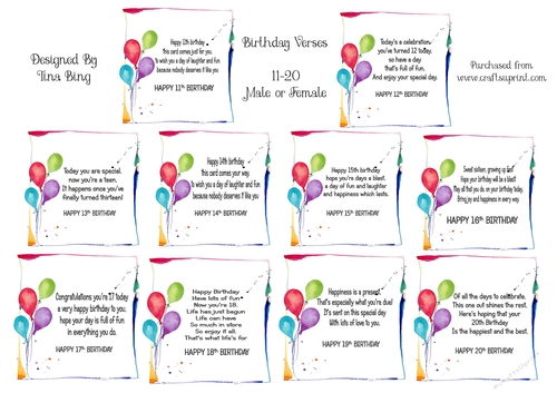 Birthday Verses inserts 11-20