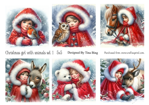 Christmas girl with animals set 1