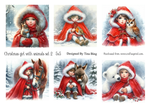 Christmas girl with animals set 2