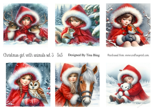 Christmas girl with animals set 3