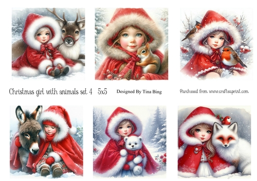 Christmas girl with animals set 4