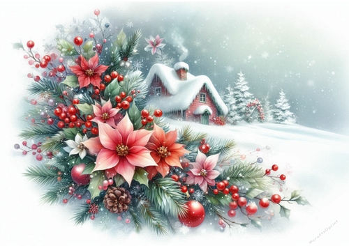 Floral Christmas Scene 11