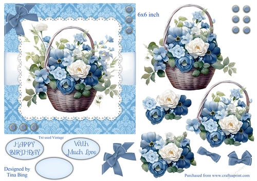 Blue Basket of Flowers