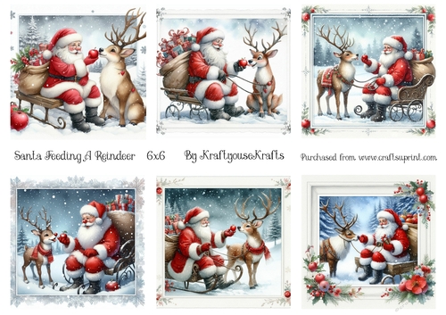 Santa feeding a reindeer