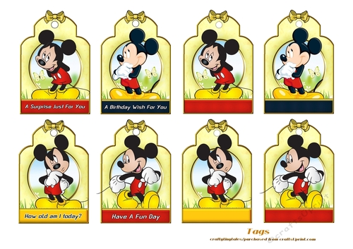 Eight M.Mouse Birthday Tags