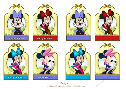Eight Pretty M.Mouse Birthday Tags