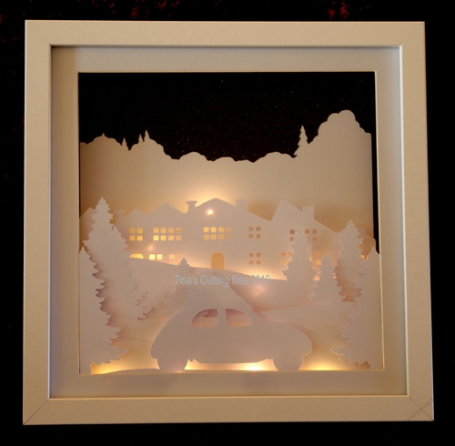 Red Car Driving Home for Christmas  Scene - Multi layered & suitable for Shadow Box frame