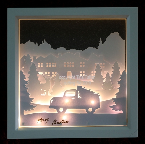 Red Truck Driving Home for Christmas  Scene - Multi layered & suitable for Shadow Box frame