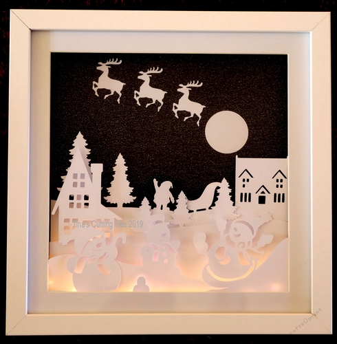 Snowman playing and Santa  Christmas  Scene  3d Scene - Multi layered & suitable for Shadow Box frame