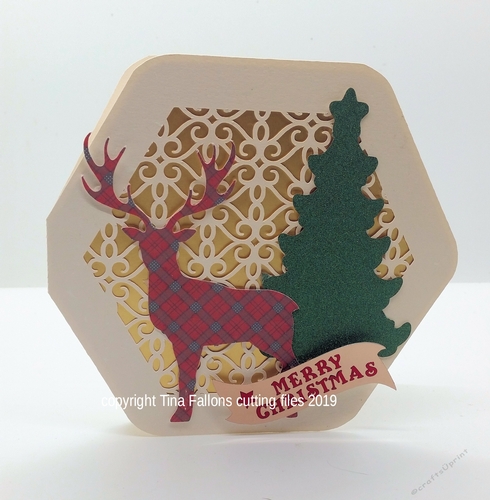 Deer / Stag - Layered 3d Christmas Card Octagon shape 