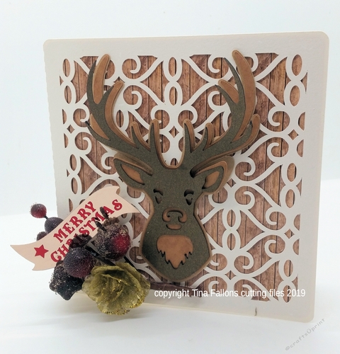 Deer / Stag - Layered 3d Christmas Card Square shape 