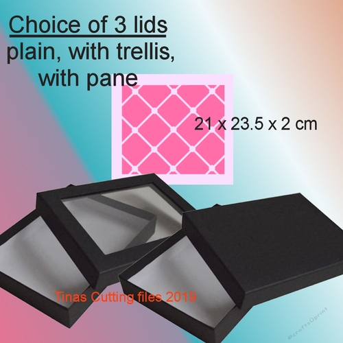Box with choice of 3 lids pre-sized to 21 x 32.5 x 2cm