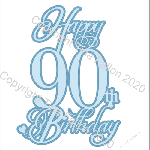 Cake Topper Happy 90th with heart detail and optional offset underlayer