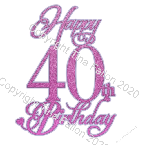 Cake Topper Happy 40th with heart detail and optional offset underlayer