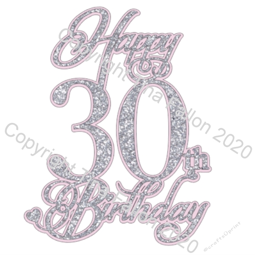 Cake Topper Happy 30th with heart detail and optional offset underlayer