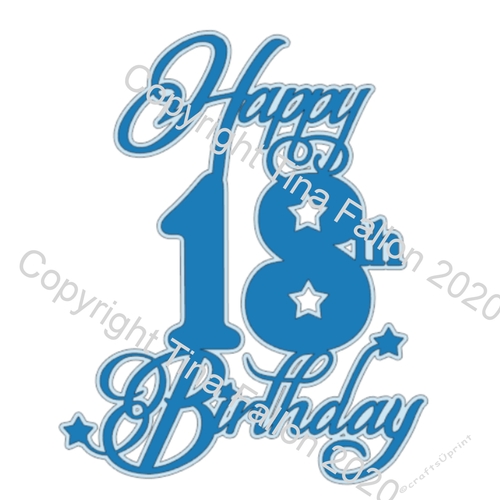 Cake Topper Happy 18th with star detail and optional offset underlayer