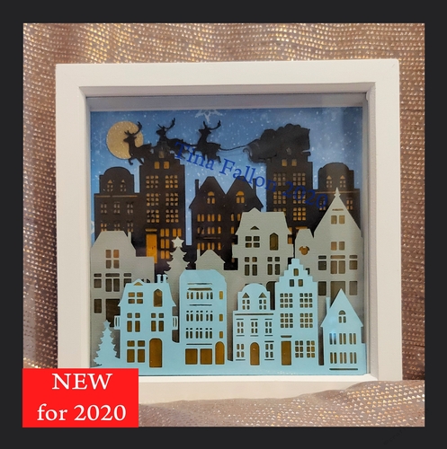 Santa over the rooftops on Christmas Eve - Multi layered & suitable for Shadow Box frame