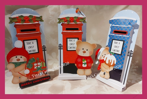 Dimensional Stand Up / Pop out Christmas Letter Box card with artwork included Cute bear  Set