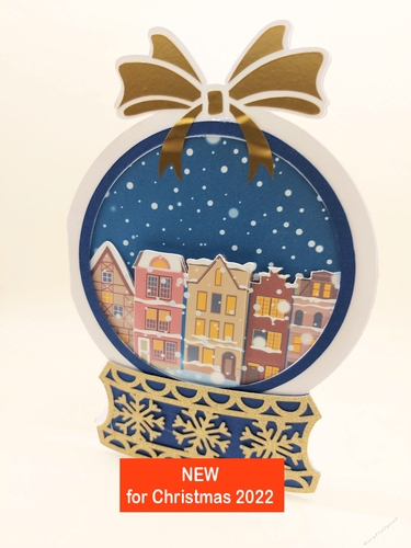 Snowglobe 3d village scene Christmas card with greetings insert