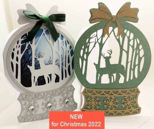 Snowglobe Deer in Forest Christmas card with greetings insert