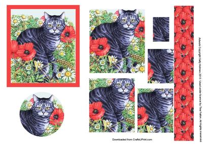 Cat in Poppies 3D Pyramid Sheet