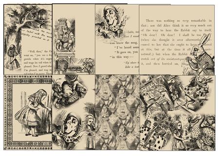 Alice in Wonderland - 23 Backing Papers (aged Effect) - Hand