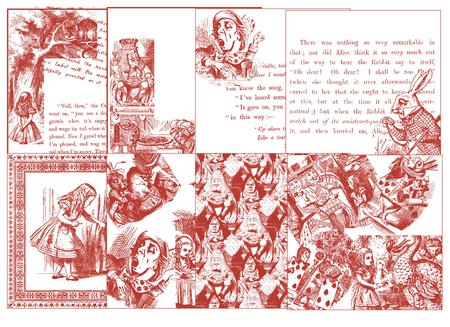 Alice in Wonderland - 24 Backing Papers (red on White) - Han