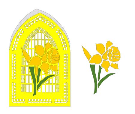 Church Window With Daffodil Card Template