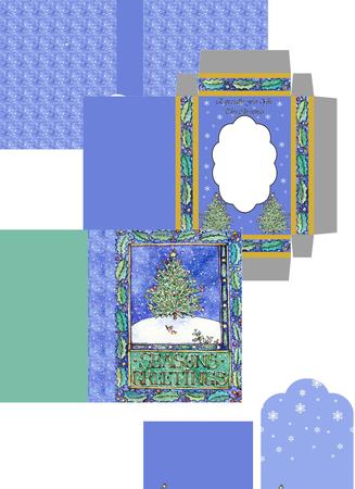 Christmas Tree Scene Card Box And Outer Presentation Box